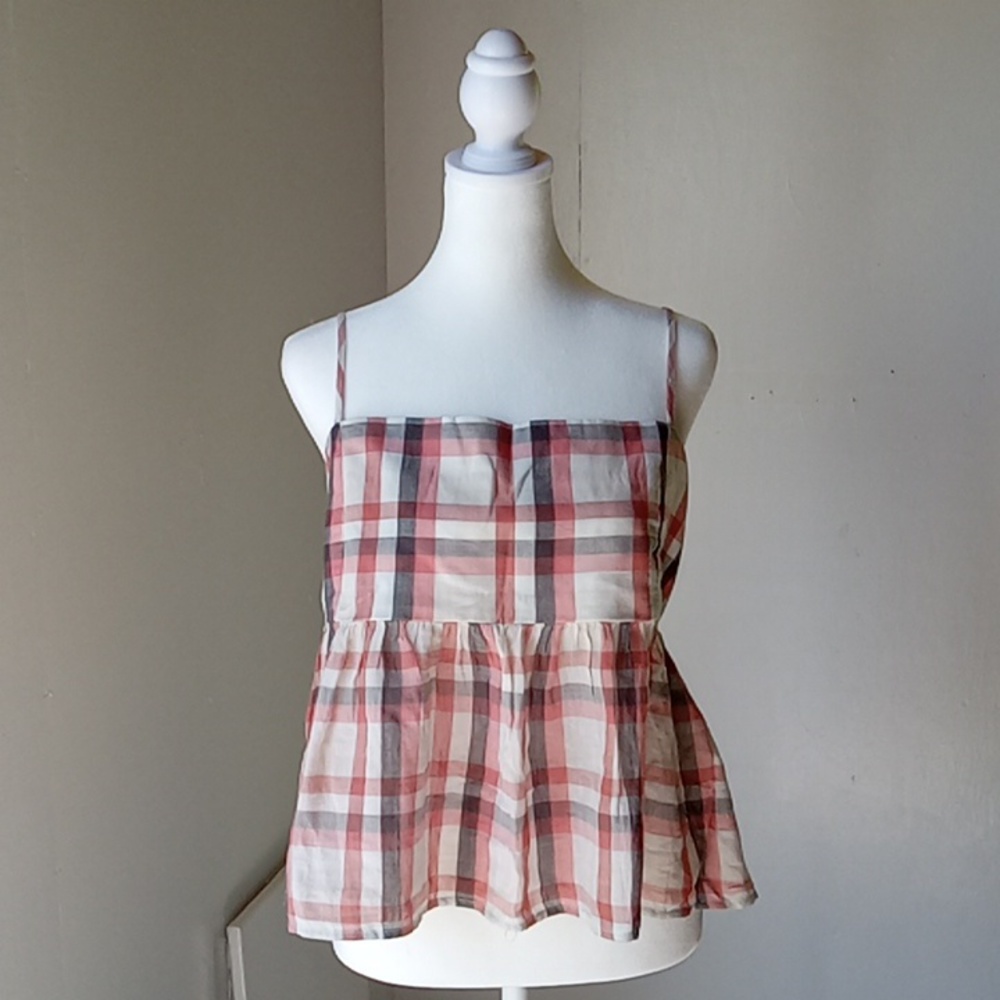 Lucky Brand Plaid Babydoll Tank Top Camisole Size XL Rust Plaid